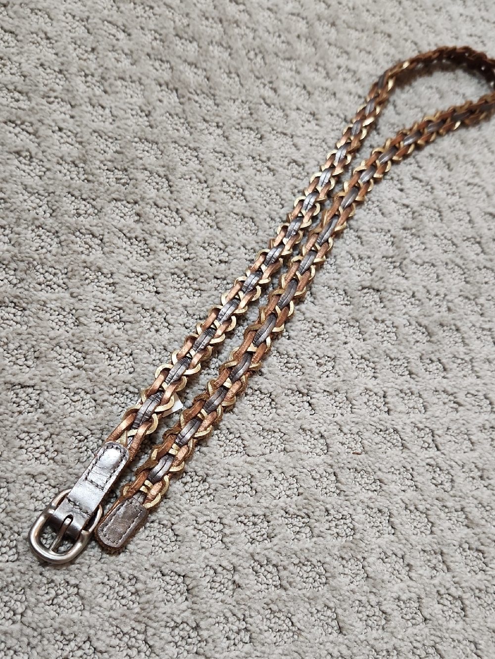 Fossil Braided Leather Belt in Metallic Pewter, Copper Brown, Gold Size Medium - Picture 11 of 13